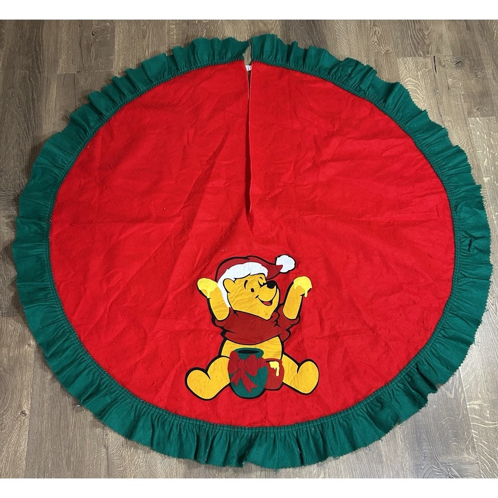 VTG Disney Winnie the Pooh Christmas Tree Skirt 53" Red Green Felt